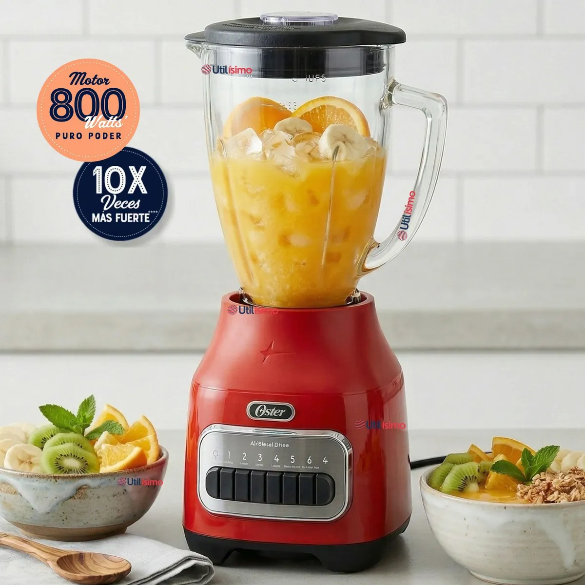 OSTER - Licuadora Oster® con vaso de vidrio y 6 velocidades más pulso 800 Watts 1,5Litros