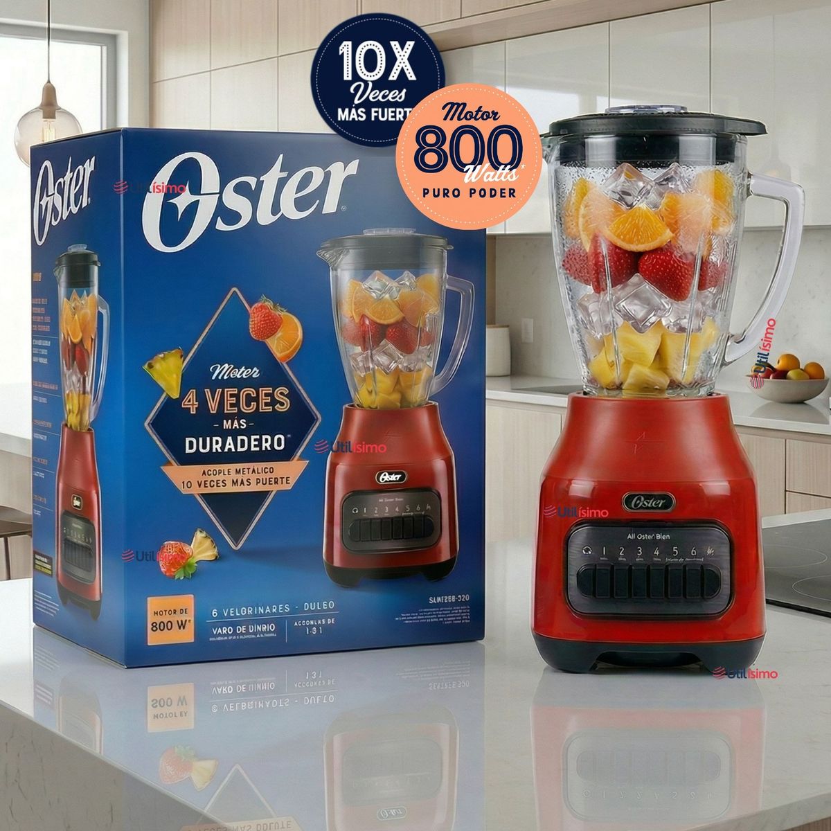 OSTER - Licuadora Oster® con vaso de vidrio y 6 velocidades más pulso 800 Watts 1,5Litros