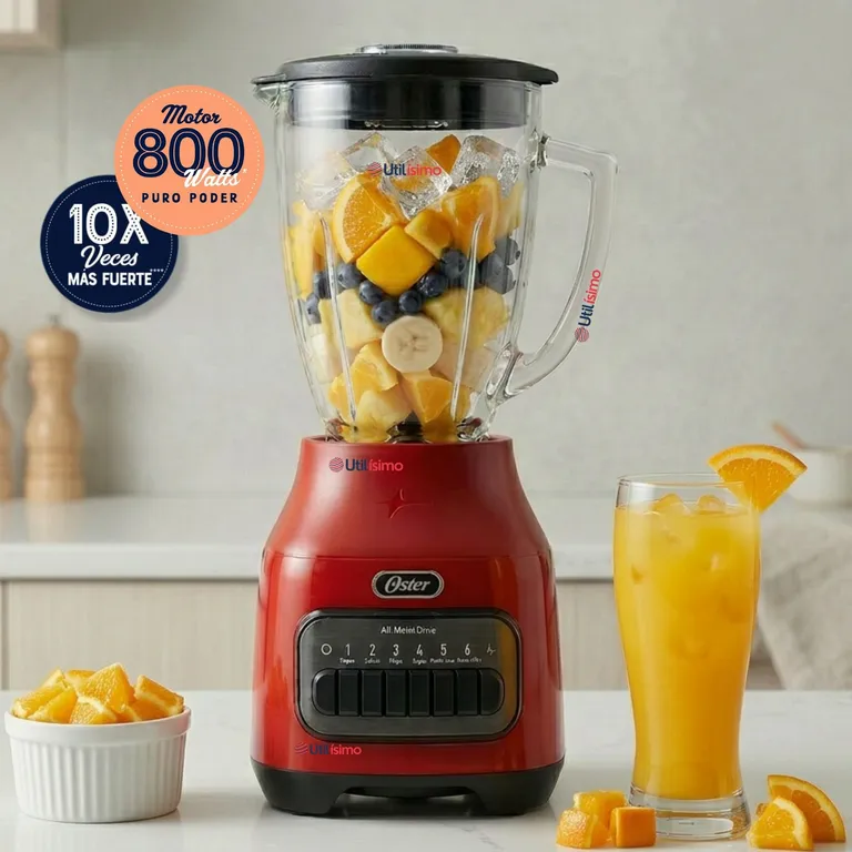 Licuadora Oster® con vaso de vidrio y 6 velocidades más pulso 800 Watts 1,5Litros