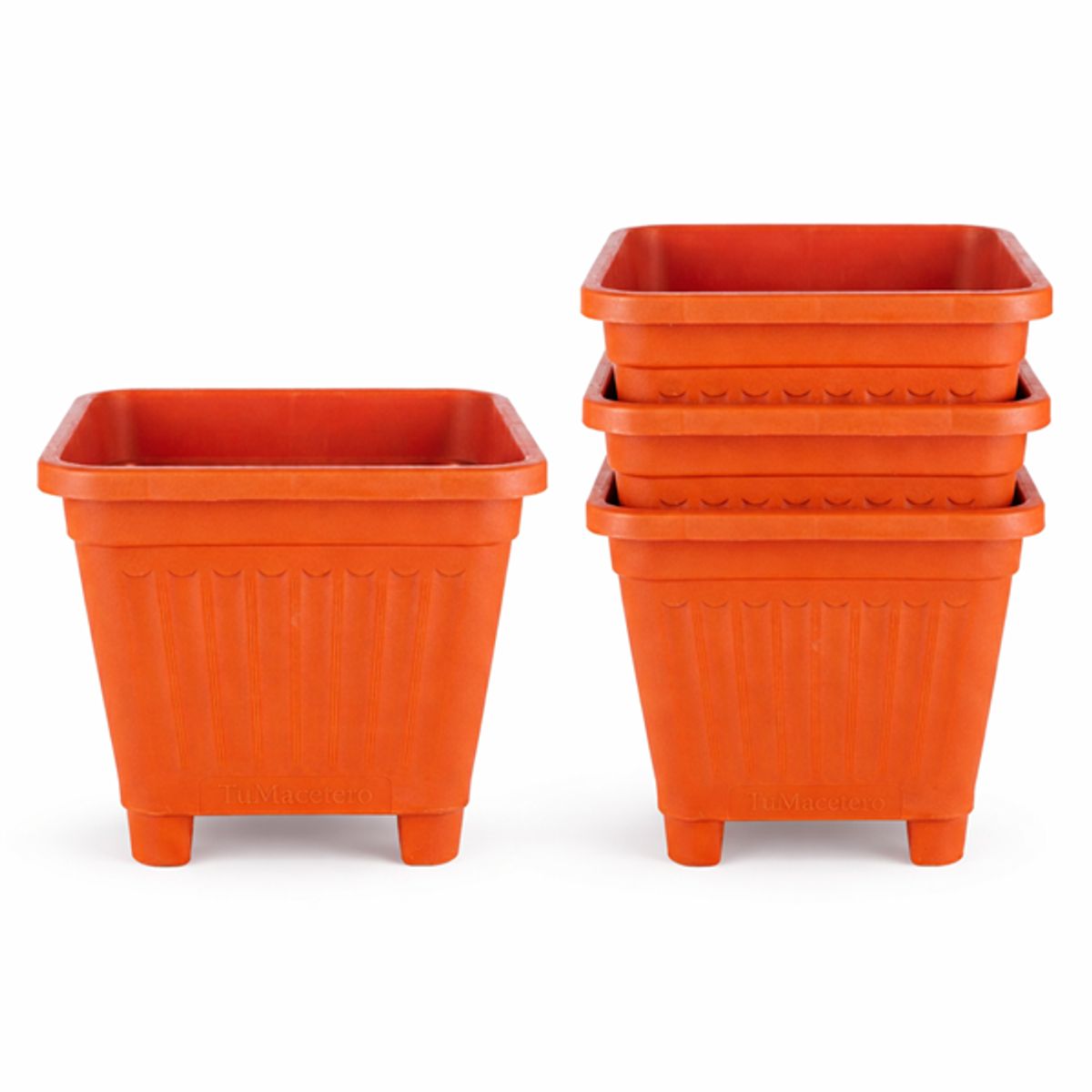 GENERICO - Pack 4 Maceteros Plástico Cuadrado Naranja 15 cm
