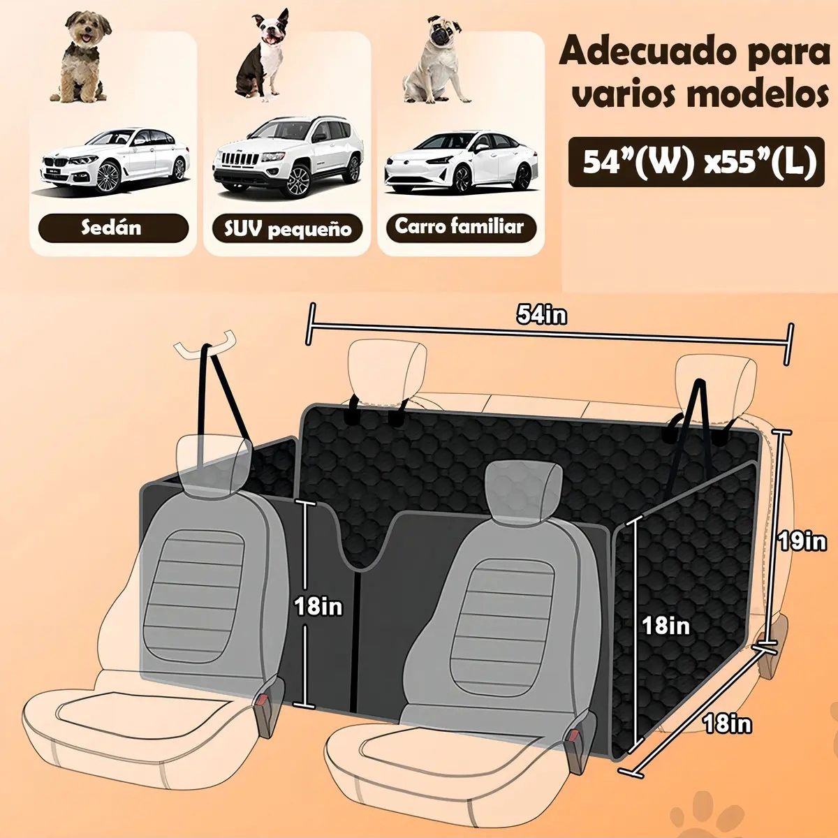 GENERICO - Cubre asiento para perro accesorios para autos fundas impermeable color negro