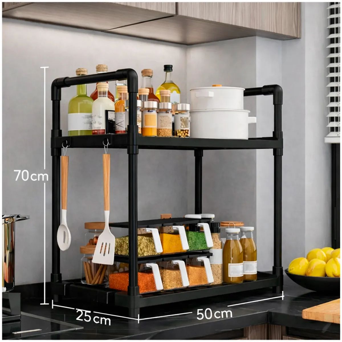 IRM - Estante Condimentero Rack Organizador Multiuso Cocina 70cm Alto Negro