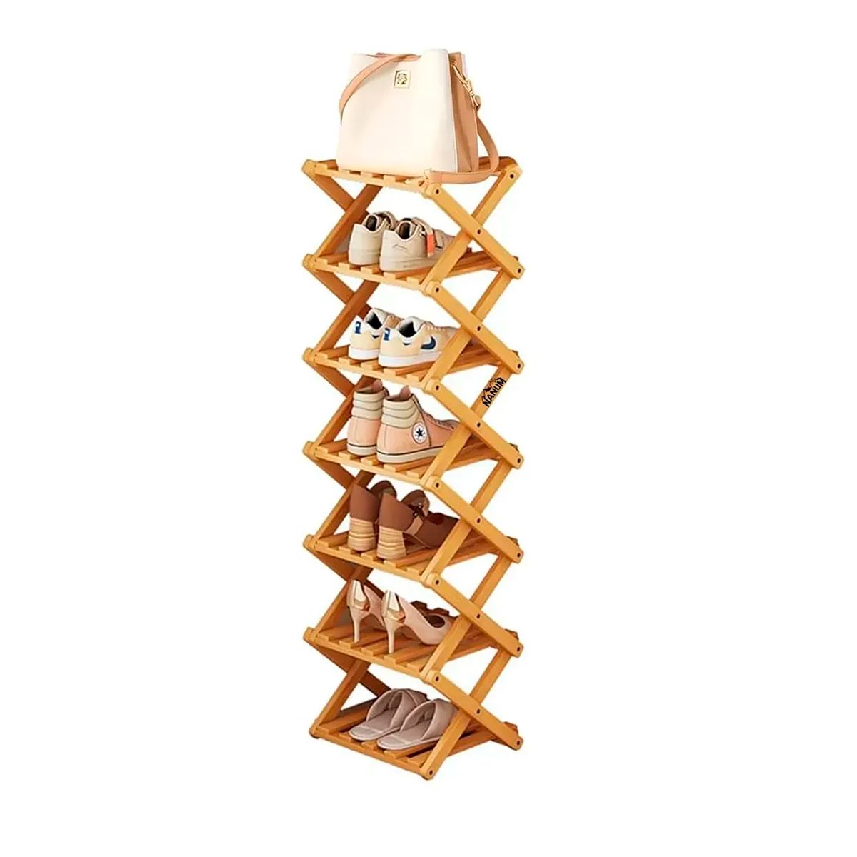 ESHOPANGIE - Zapatero Organizador Plegable De Bambu 7 Niveles Multiuso