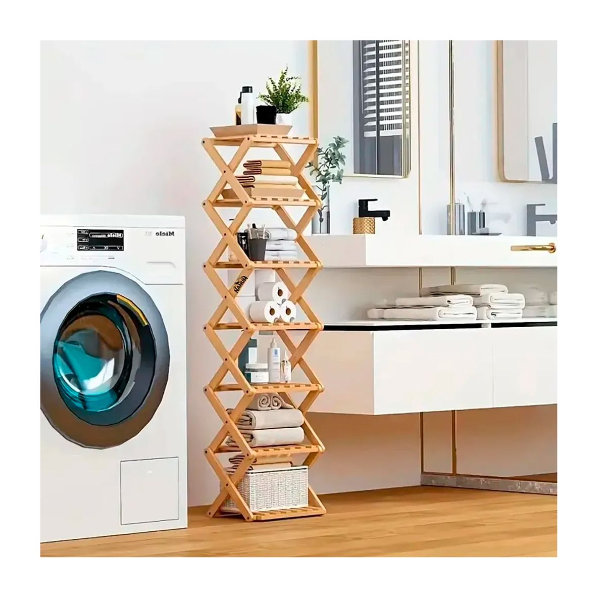 ESHOPANGIE - Zapatero Organizador Plegable De Bambu 7 Niveles Multiuso