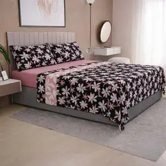 DORAL - SABANAS POLAR ESTAMPADAS COMPOSE DELUXE FLORES ROSADO NEGRO 2.5 PLAZAS
