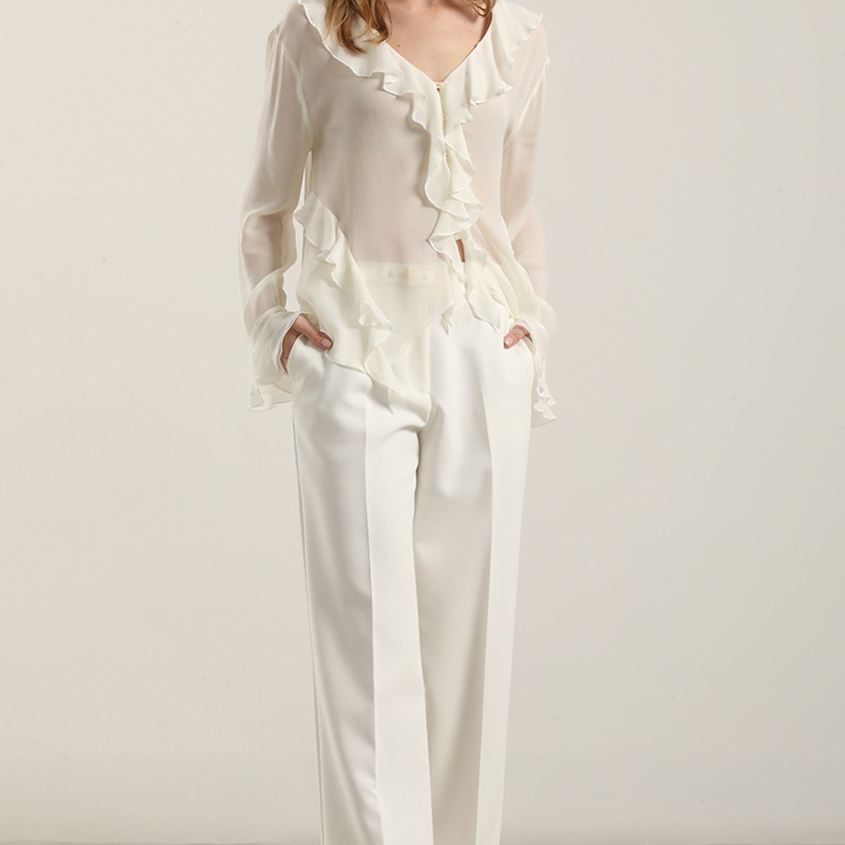 LIOLA - Blusa volantes semitransparente, beige Liola