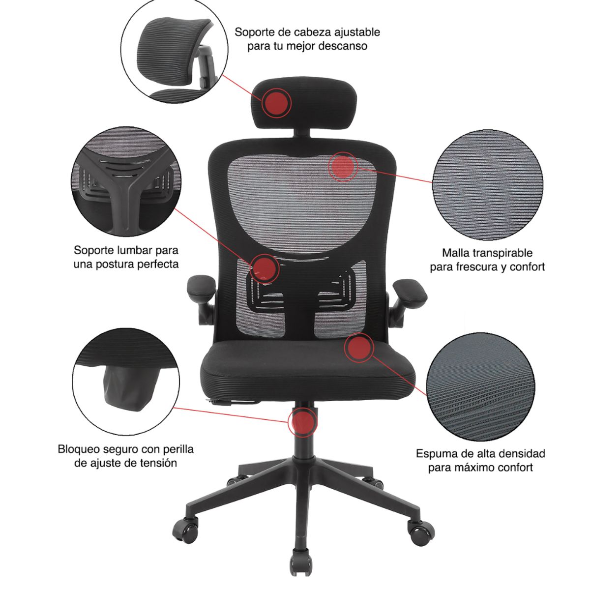 OEM - Silla de Escritorio Ergonómica PRO MAX con Apoyo Lumbar y Cabecera Ajustable