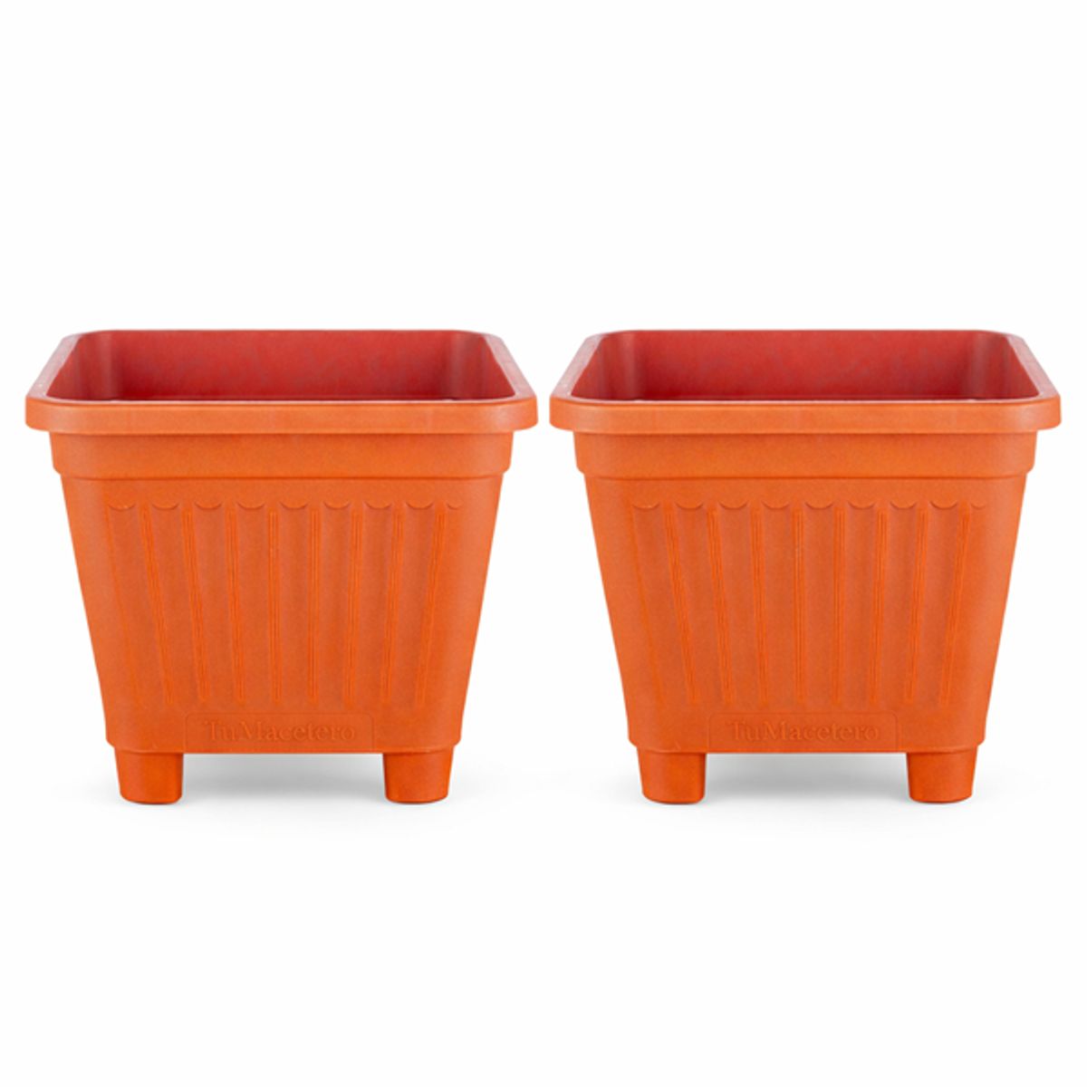 GENERICO - Pack 2 Maceteros Plástico Cuadrado Naranja 40 cm
