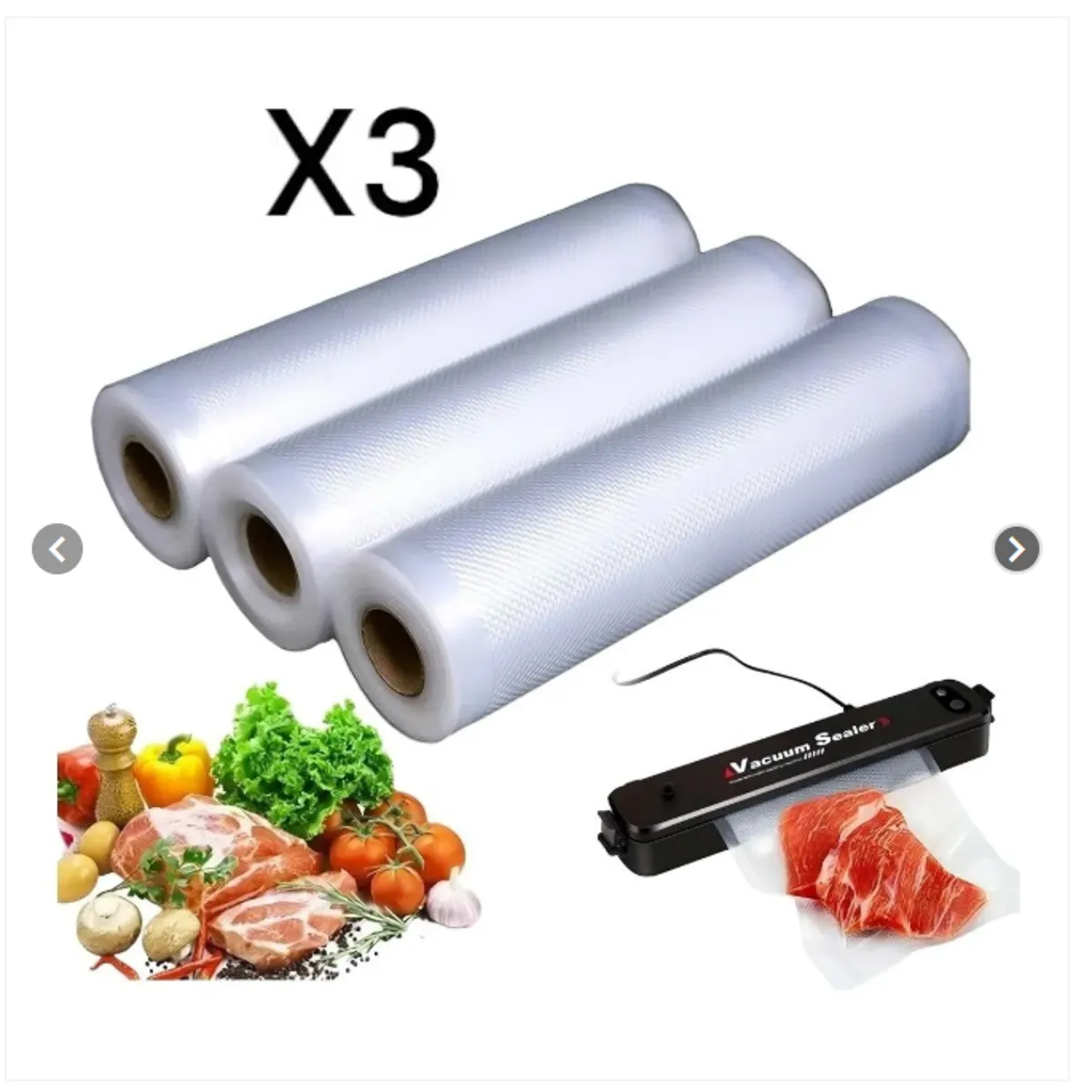 GENERICO - Pack x 3 Rollos de Bolsa Gofradas Para Sellar Al Vacio 20cm X 5 metros
