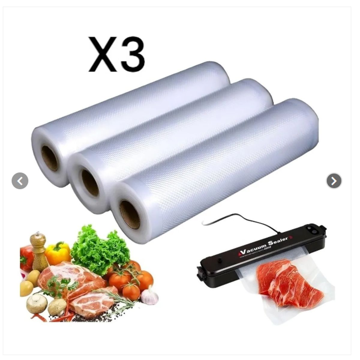 GENERICO - Pack x 3 Rollos de Bolsa Gofradas Para Sellar Al Vacio 20cm X 5 metros