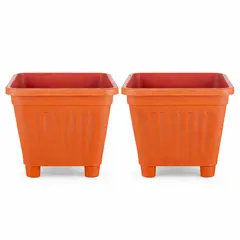 GENERICO - Pack 2 Maceteros Plástico Cuadrado Naranja 50 cm
