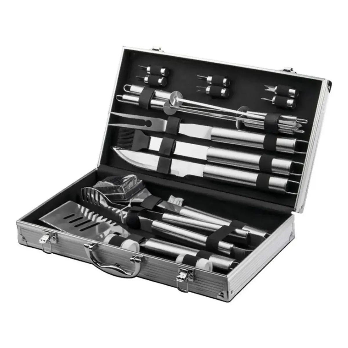 MOVI - MALETA DE LUJO CON SET PARRILLERO DE 18 PIEZAS ACERO INOX,