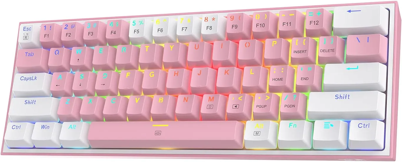 Teclado K617 Fizz 60% con cable para juegos RGB blanco y rosa