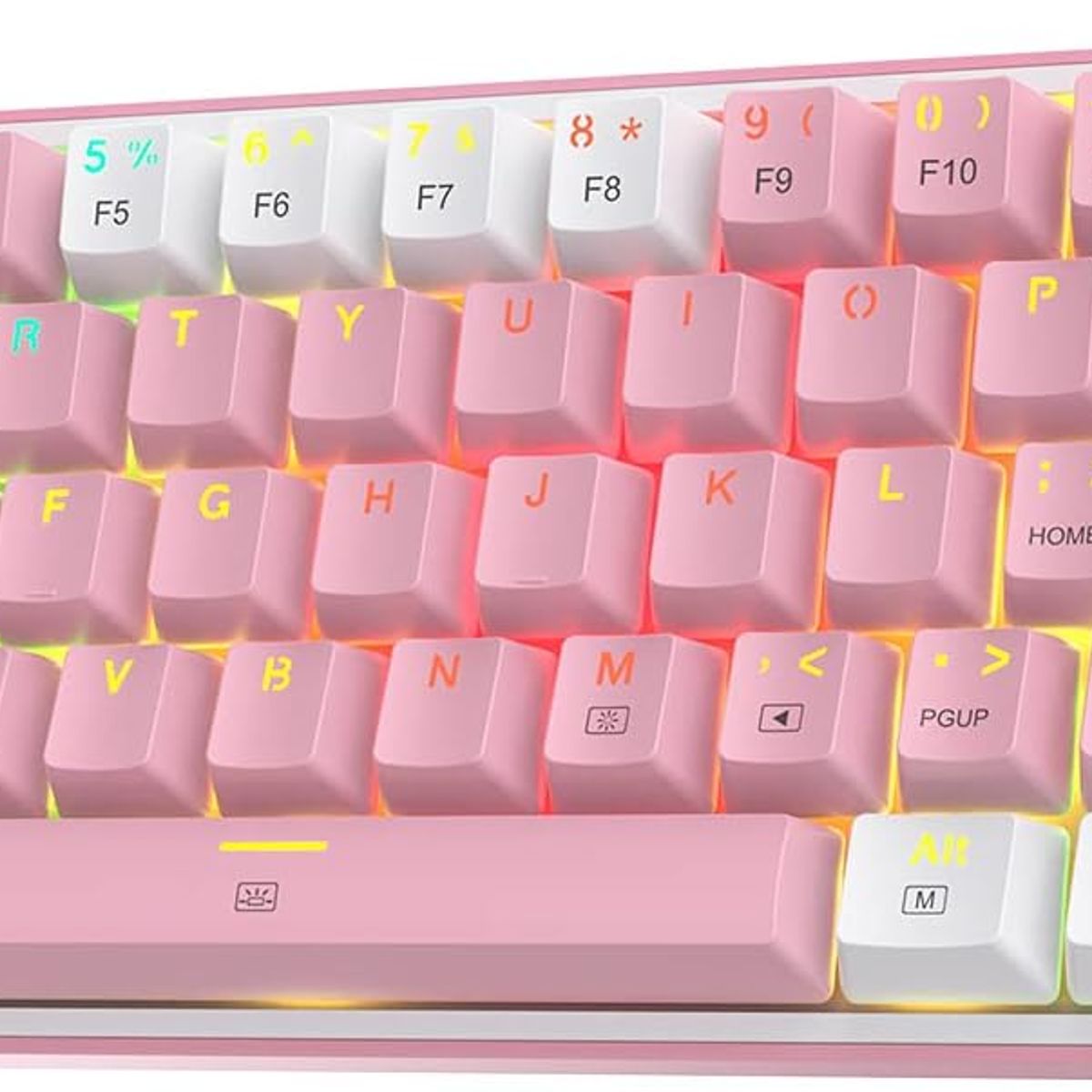 REDRAGON - Teclado K617 Fizz 60% con cable para juegos RGB blanco y rosa