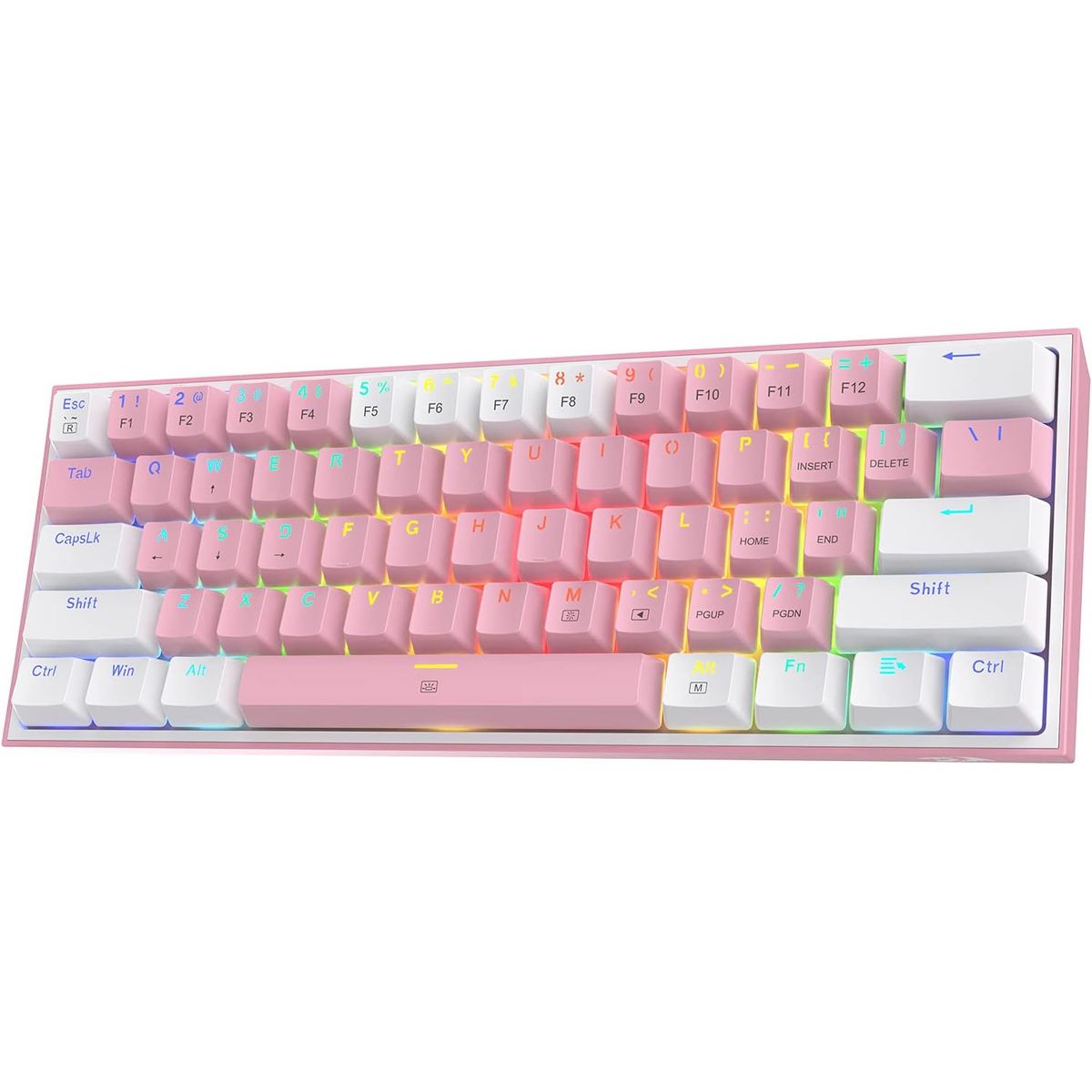 REDRAGON - Teclado K617 Fizz 60% con cable para juegos RGB blanco y rosa