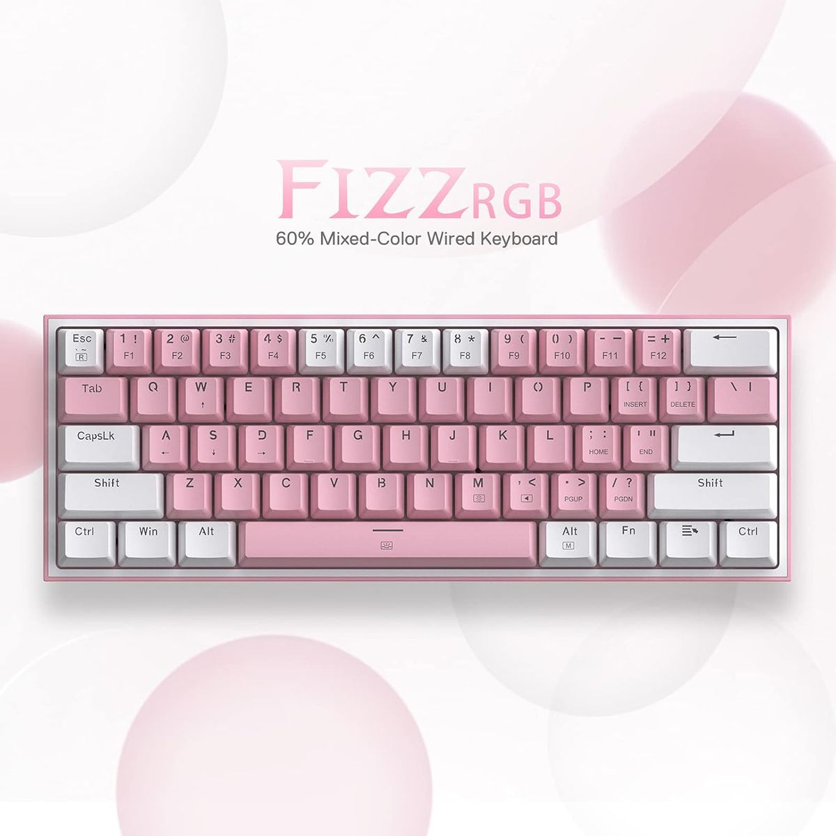 REDRAGON - Teclado K617 Fizz 60% con cable para juegos RGB blanco y rosa