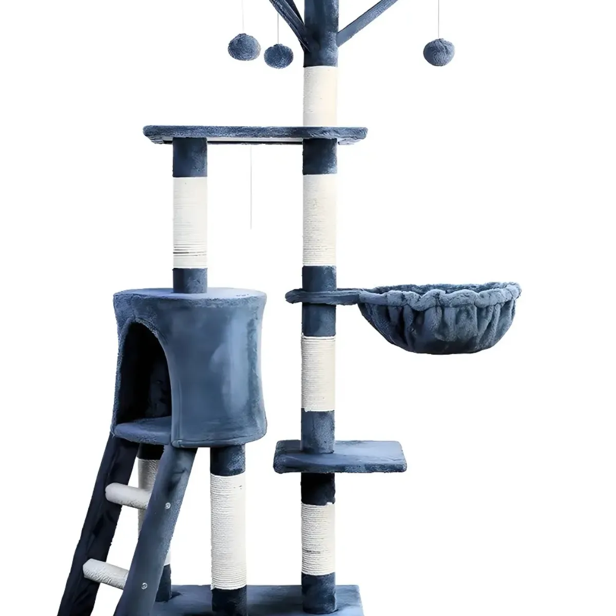 GENERICO - Árbol Rascador para Gatos con Cuna y Casa Azul Oscuro 138 cm 5 Niveles Labg