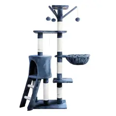 GENERICO - Árbol Rascador para Gatos con Cuna y Casa Azul Oscuro 138 cm 5 Niveles Labg