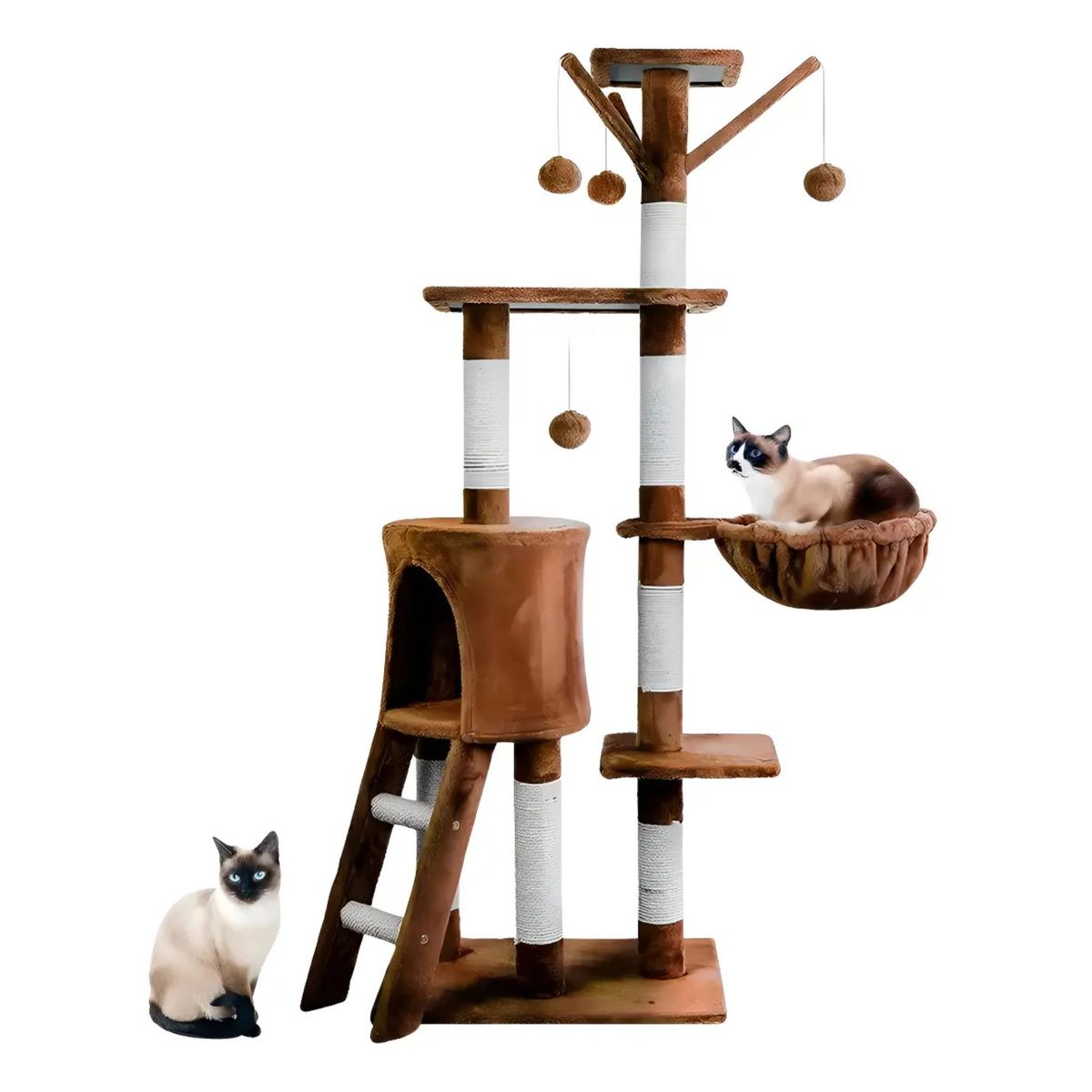 GENERICO - Torre Arbol Rascador Gatos Terciopelo Con Casa Y Cuna Color Caqui Labg