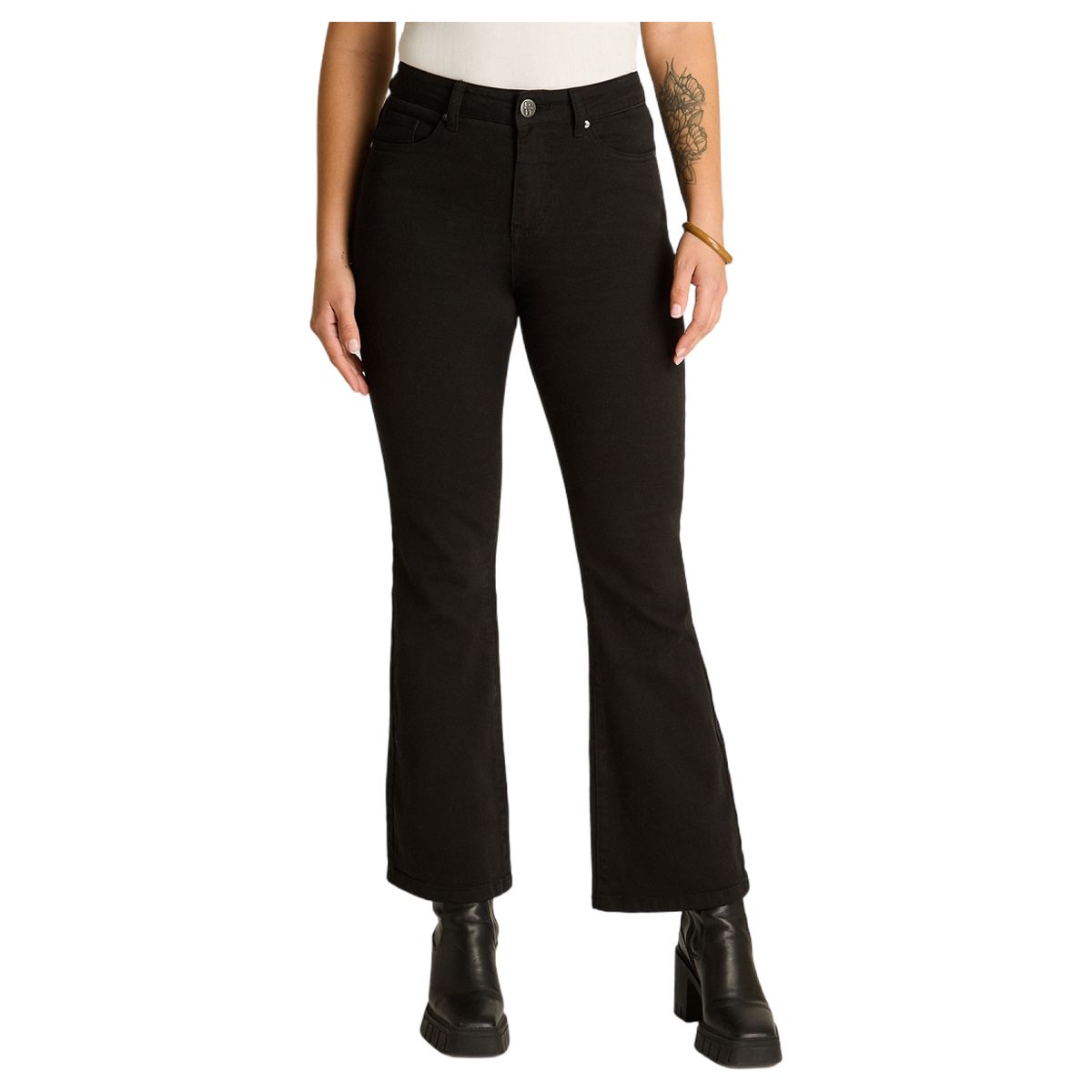 LORENZO DI PONTTI - Jeans Negro Mini Flare de Tiro Medio con Cinco Bolsillos