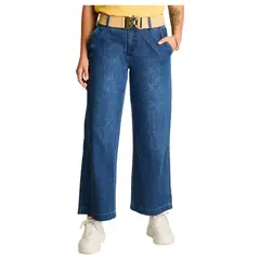 LORENZO DI PONTTI - Jeans Wide Leg Azul con Cinturón Calce Holgado