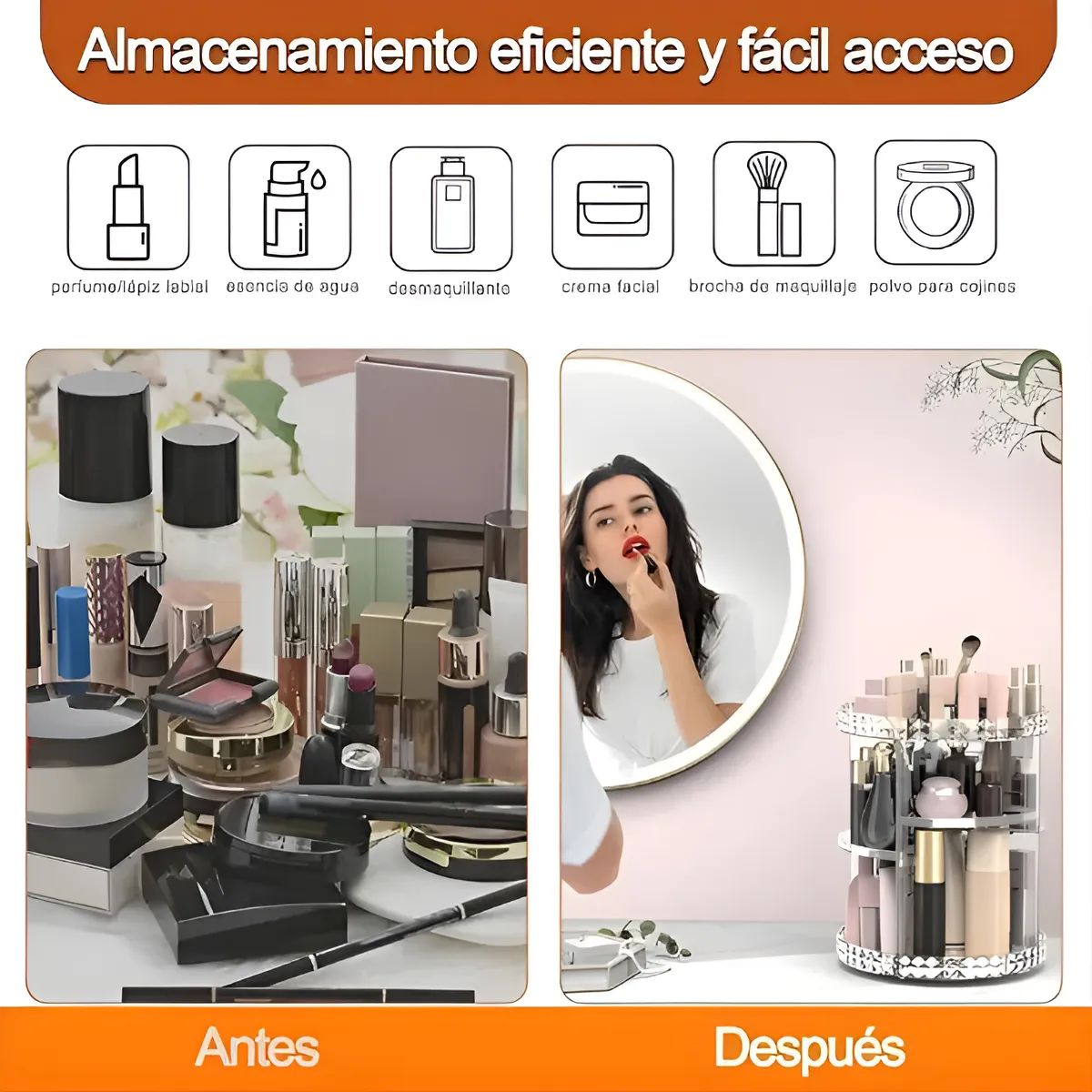 GENERICO - Organizador Maquillaje Cosméticos Giratorio Acrilico