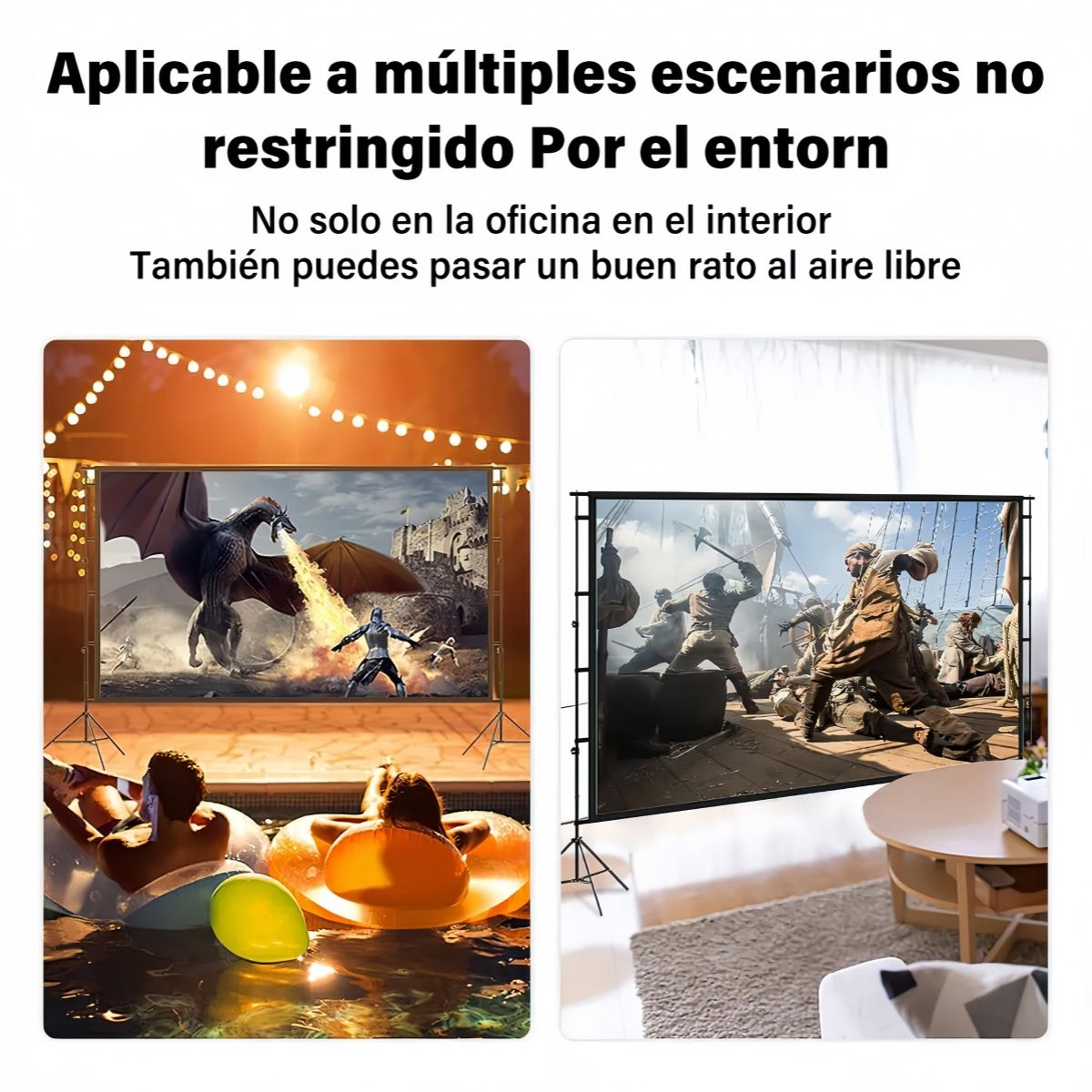 VIDA BUENAS - Pantalla Portátil para Proyector 150 Pulgadas Relación 16：9 - Alta Definición y Resistente