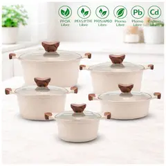 IRM - Set 5 ollas con recubrimiento antiadherente ceramico beige