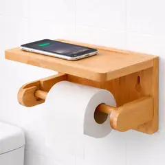 IRM - Portarrollo de papel higienico con estante repisa de madera bambu