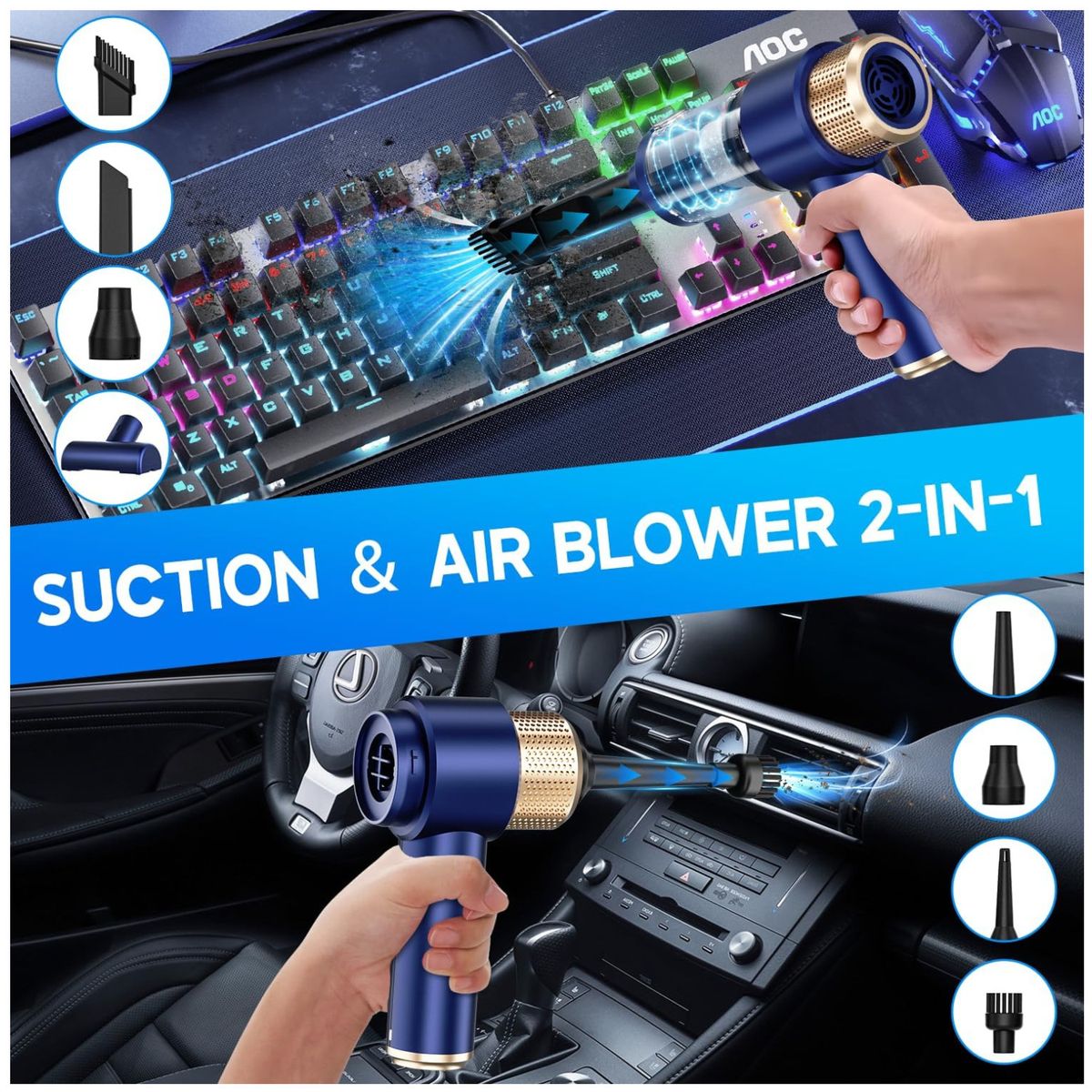 KUANGYE - Mini 2en1 Aspiradora Y Sopladora Portátil Para Auto Y Hogar