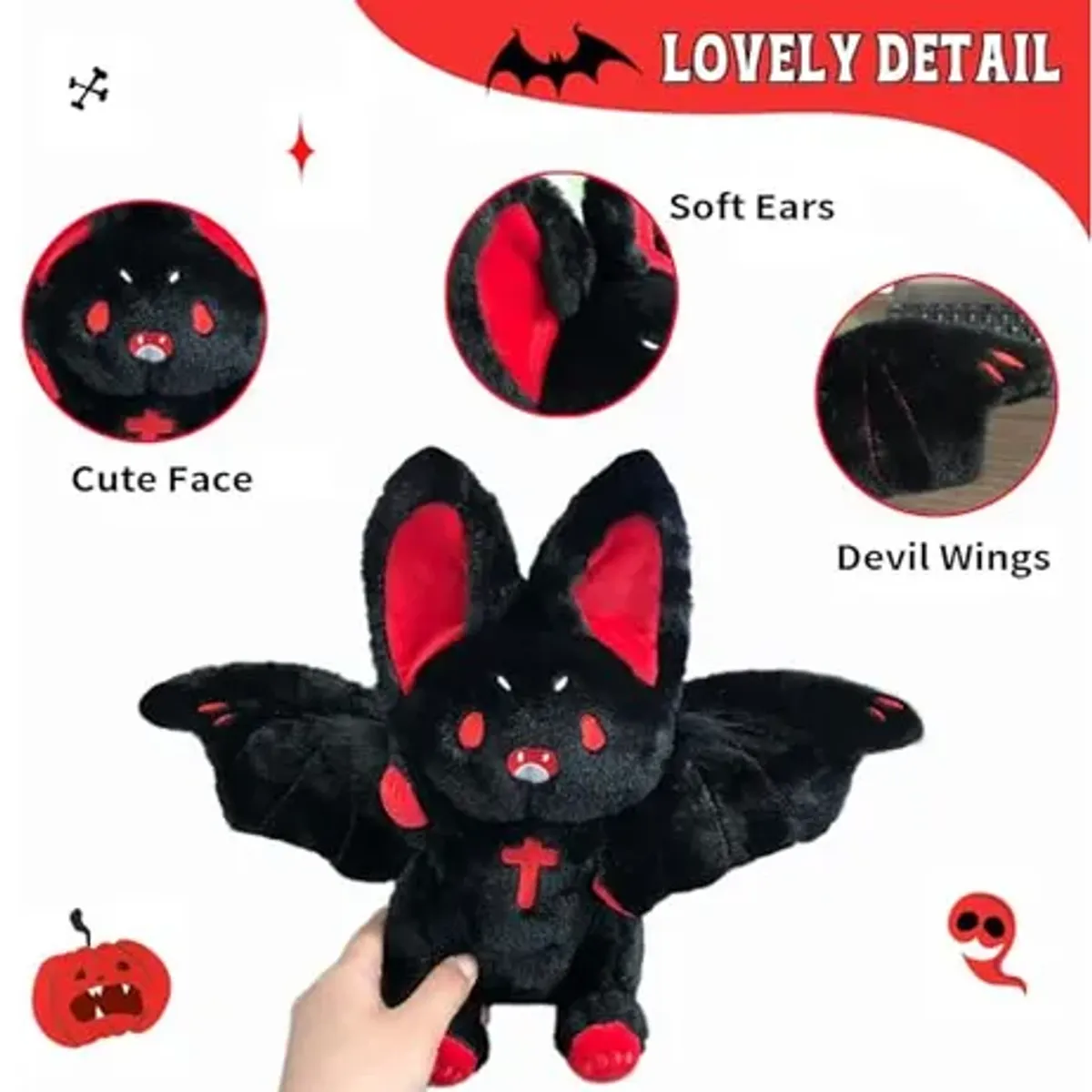 GENERICO - MURCIELAGO CONEJO PELUCHE GOTICO NEGRO