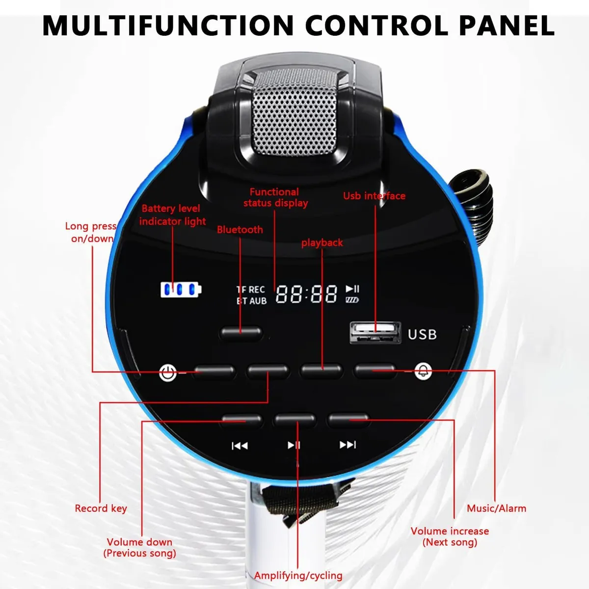 NEBLISUR - 120W Megafono Bluetooth Portatil Altavoz Fuerte Volumen Recargable Ajustable Y Función Grabación