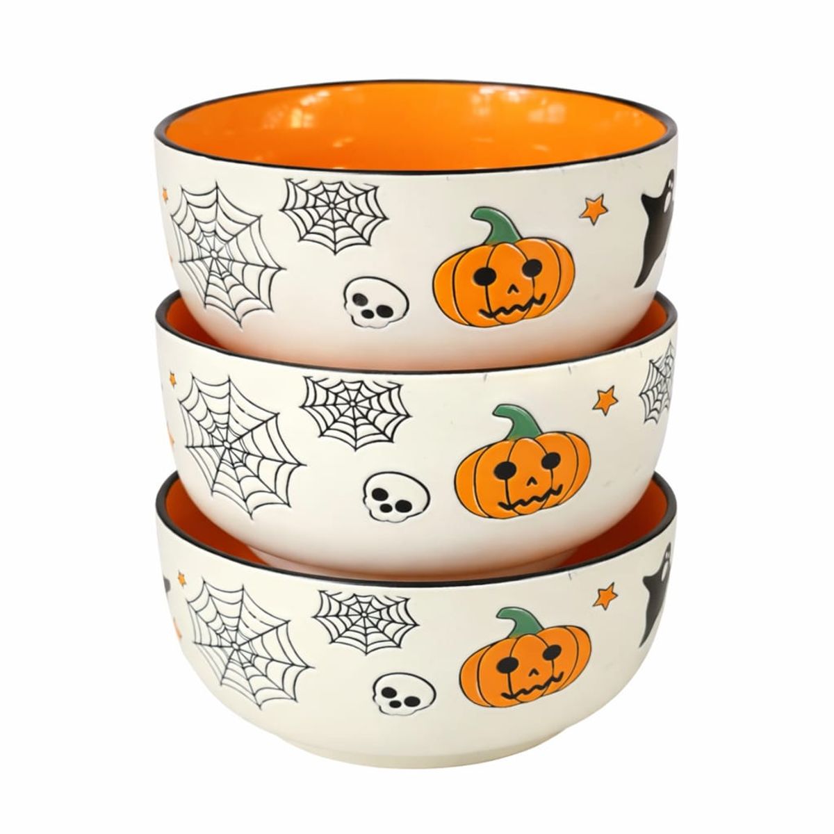GENERICO - SET DE POCILLOS DISEÑO HALLOWEEN FONDO NARANJO