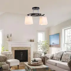 LAMPARASHOME - Lámpara de techo 2 luces E27 Metales y vidrio 38×18×25cm