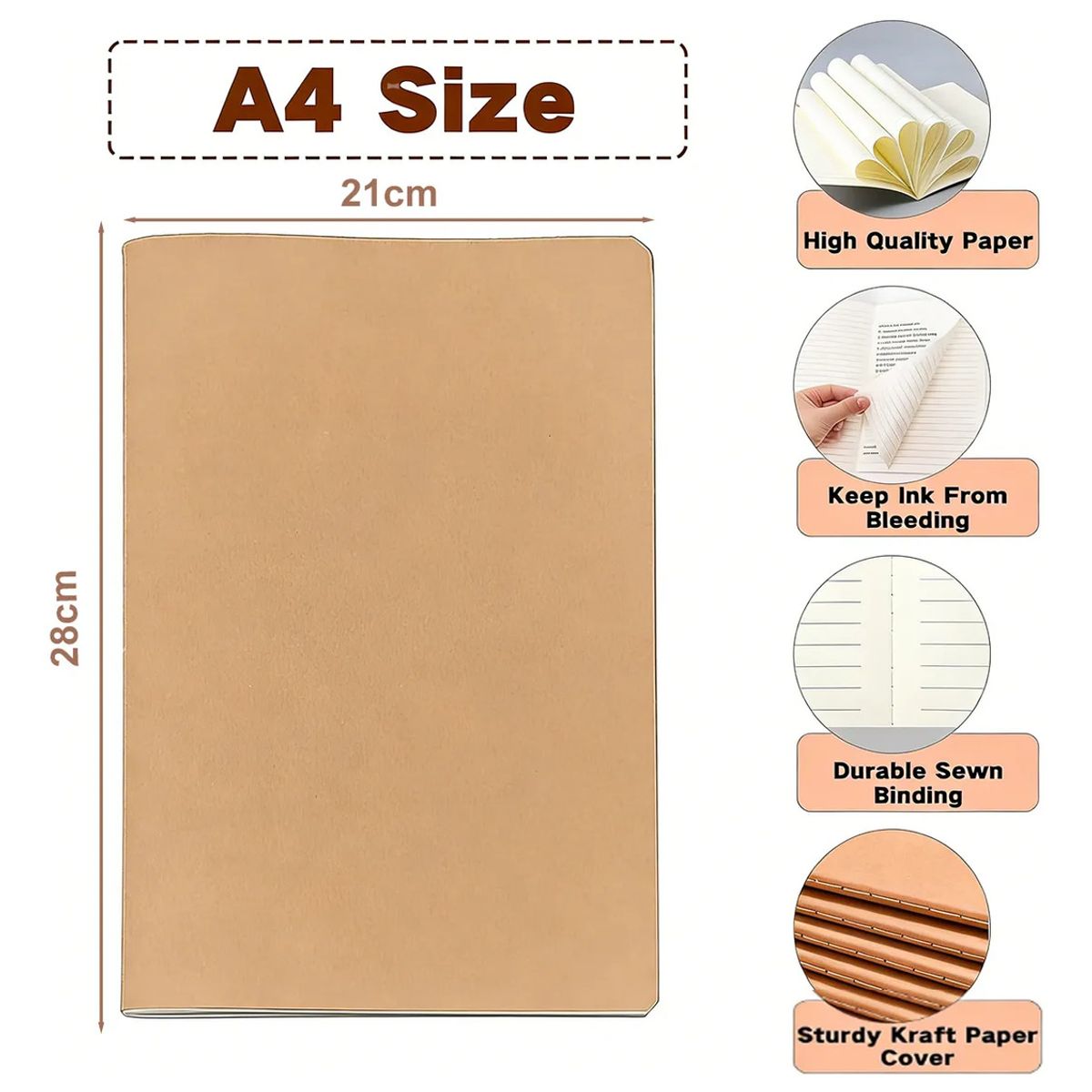 GENERICO - 10pcs Cuadernos A4 Kraft 72 Páginas Escuela Oficina-Cuadrícula