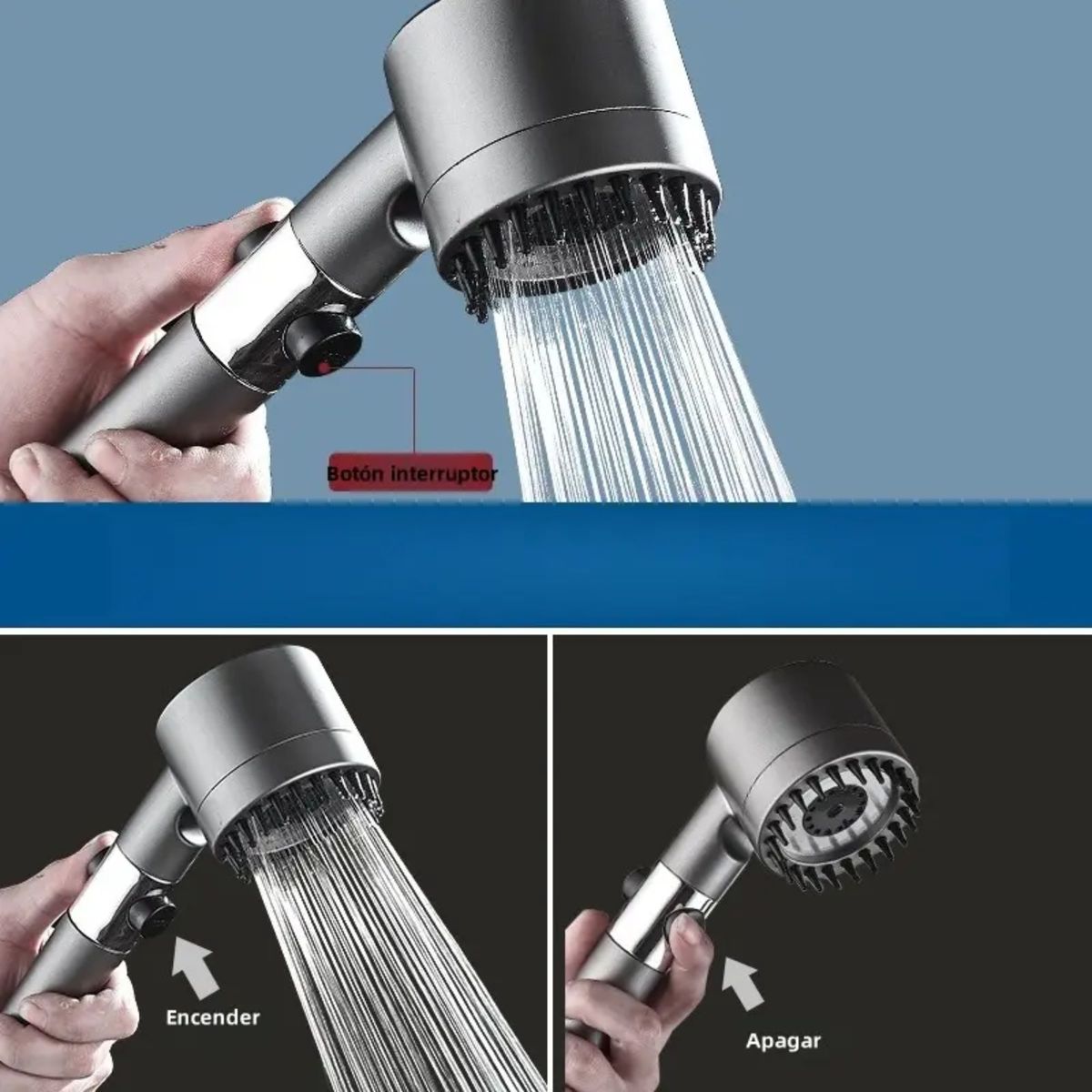 GENERICO - Cabezal Ducha Alta Presión 3 Modos Masaje + Manguera 1.5M Universal Baño