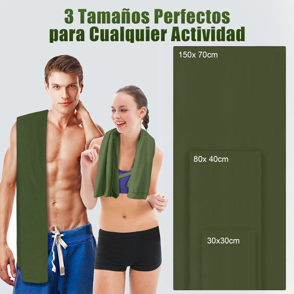 SANKARA - Toallas Deportivas de Microfibra (3 PCS)  Verde-Toallas Microfibra Secado Rápido