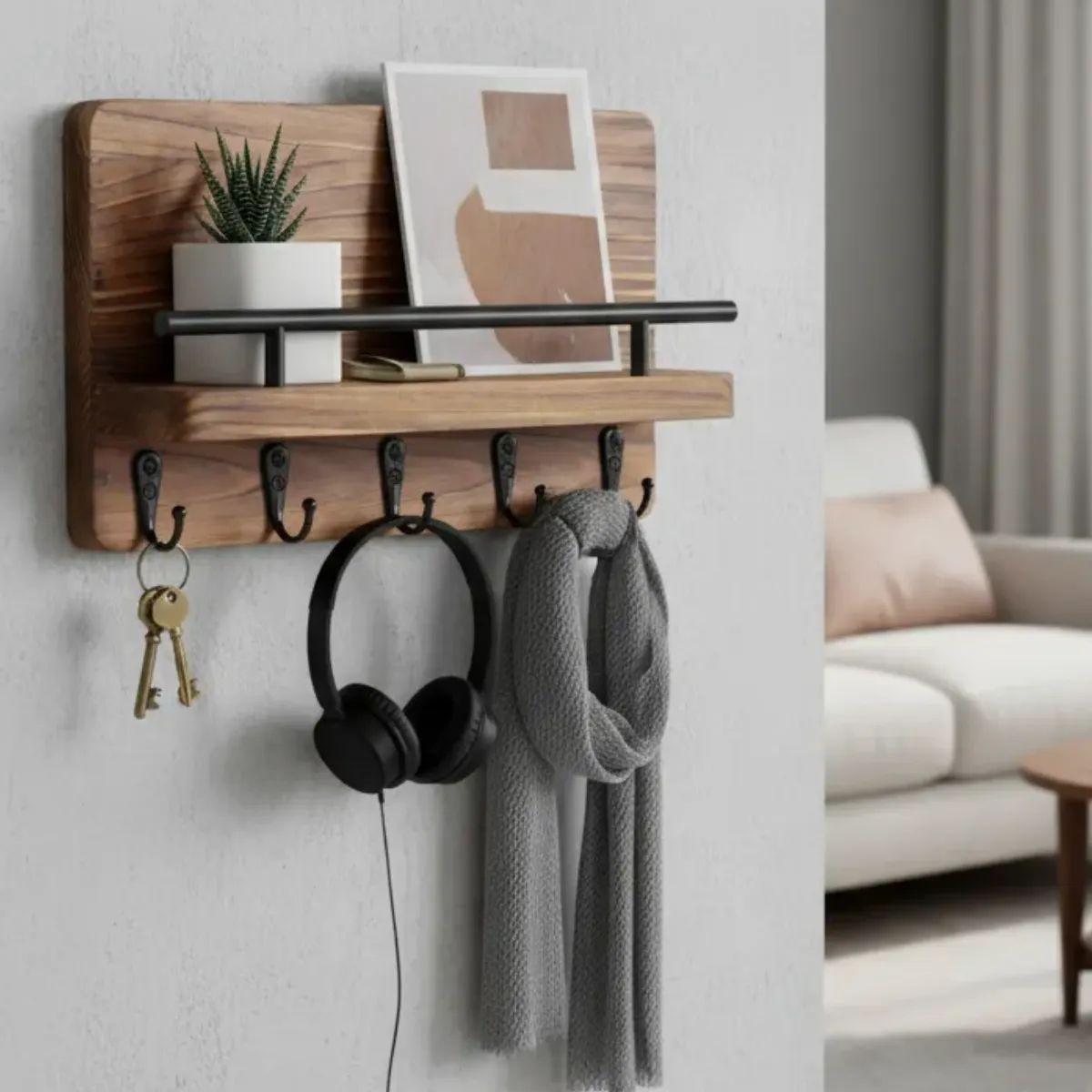 GENERICO - Perchero Madera Porta Llave Pared Con 5 Ganchos Color Marrón
