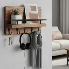 GENERICO - Perchero Madera Porta Llave Pared Con 5 Ganchos Color Marrón