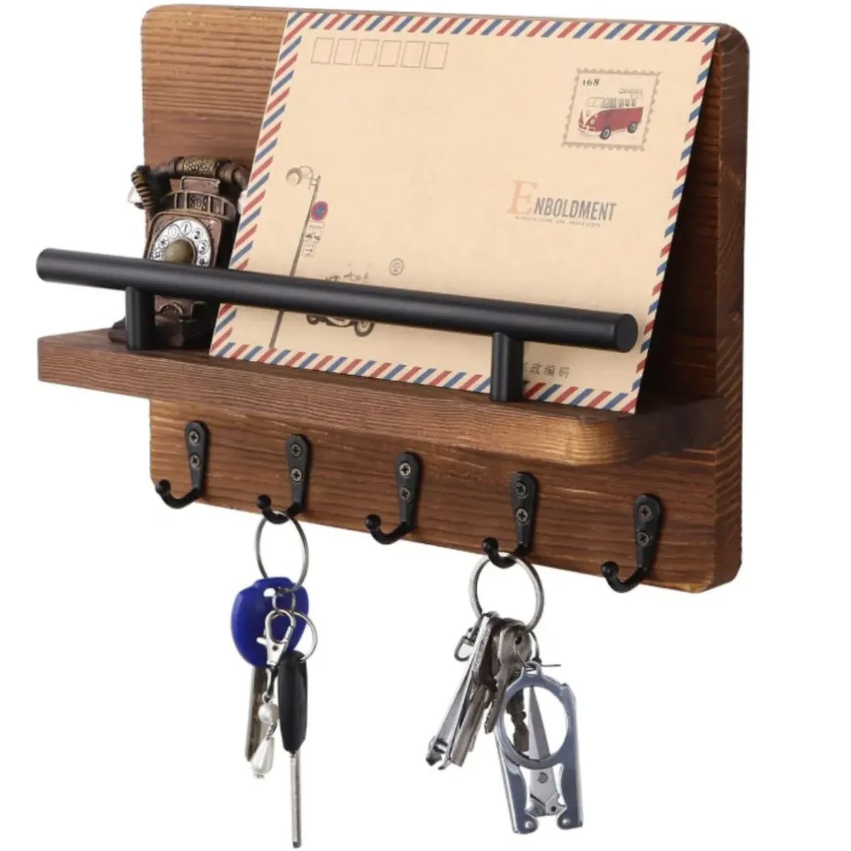 GENERICO - Perchero Madera Porta Llave Pared Con 5 Ganchos Color Marrón