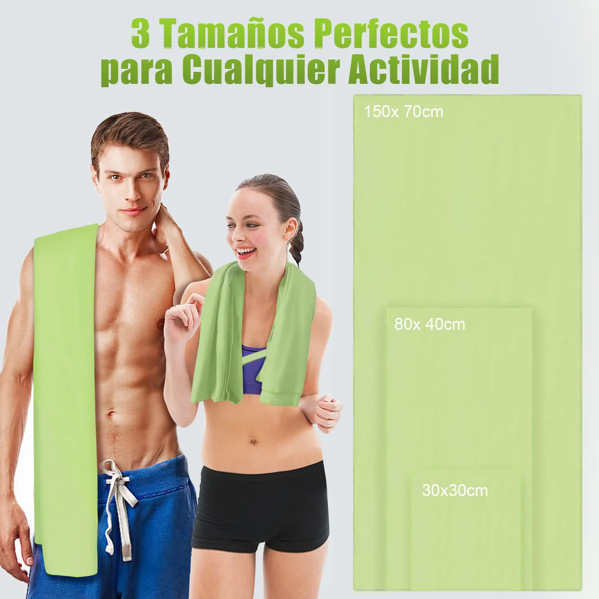 SANKARA - Toallas Deportivas de Microfibra (3 PCS)  Verde claro -Toallas Microfibra Secado Rápido