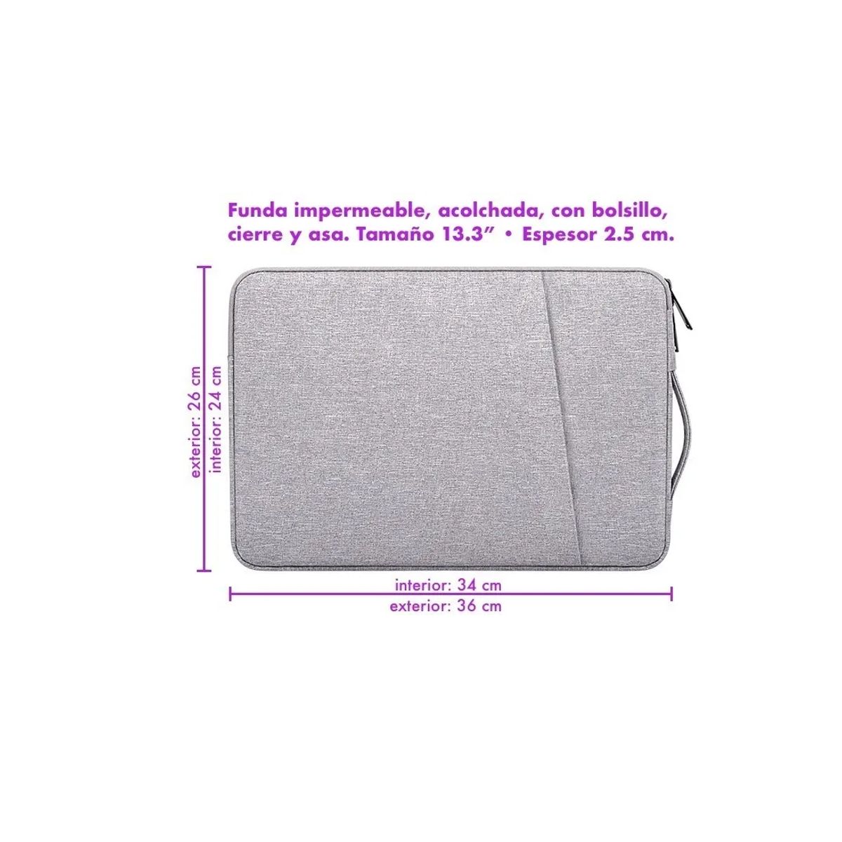 GENERICO - Funda Para Notebook 13.3 Con Cierre, Asa Y Bolsillo