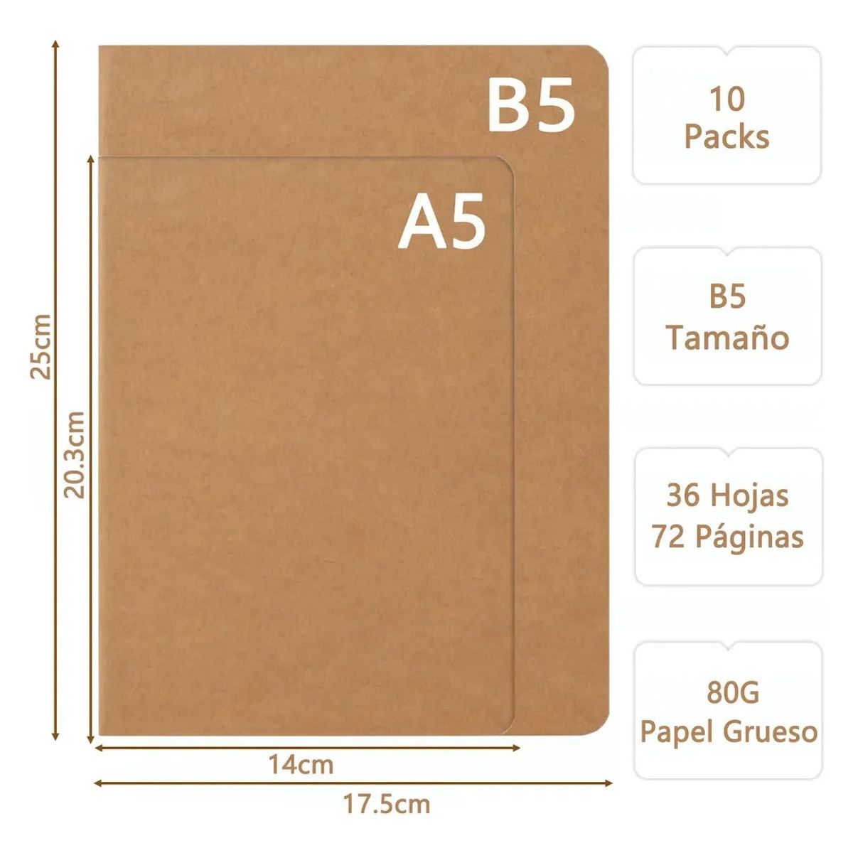 GENERICO - 10pack Cuadernos 72 Páginas B5 Escuela Estudiantes Oficina-Blanco