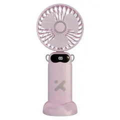 XTECH - XTA-900 Ventilador Portátil Recargable 6 Velocidades, Mini Fan de Mano, Escritorio y Cuello, 37 Horas de Batería, Pantalla LED, USB-C, Rosa
