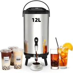 KUANGYE - Dispensador Bebidas Frías Y Calientes Aislado Inoxidable 12L,Para Cafe Termo Agua Caliente,Té,Jugo