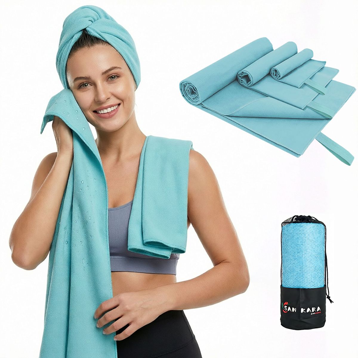 SANKARA - SAN KARA Toallas Deportivas de Microfibra (3 PCS)  Celeste-Toallas Microfibra Secado Rápido