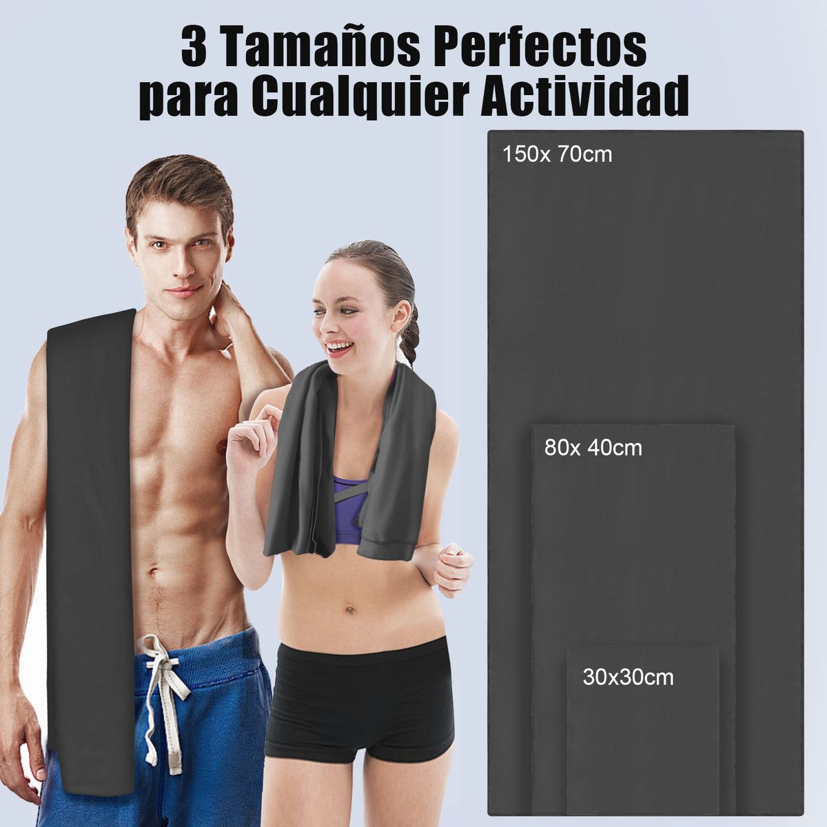 SANKARA - Toallas Deportivas de Microfibra 3 PCS Negro-Toallas Microfibra Secado Rápido