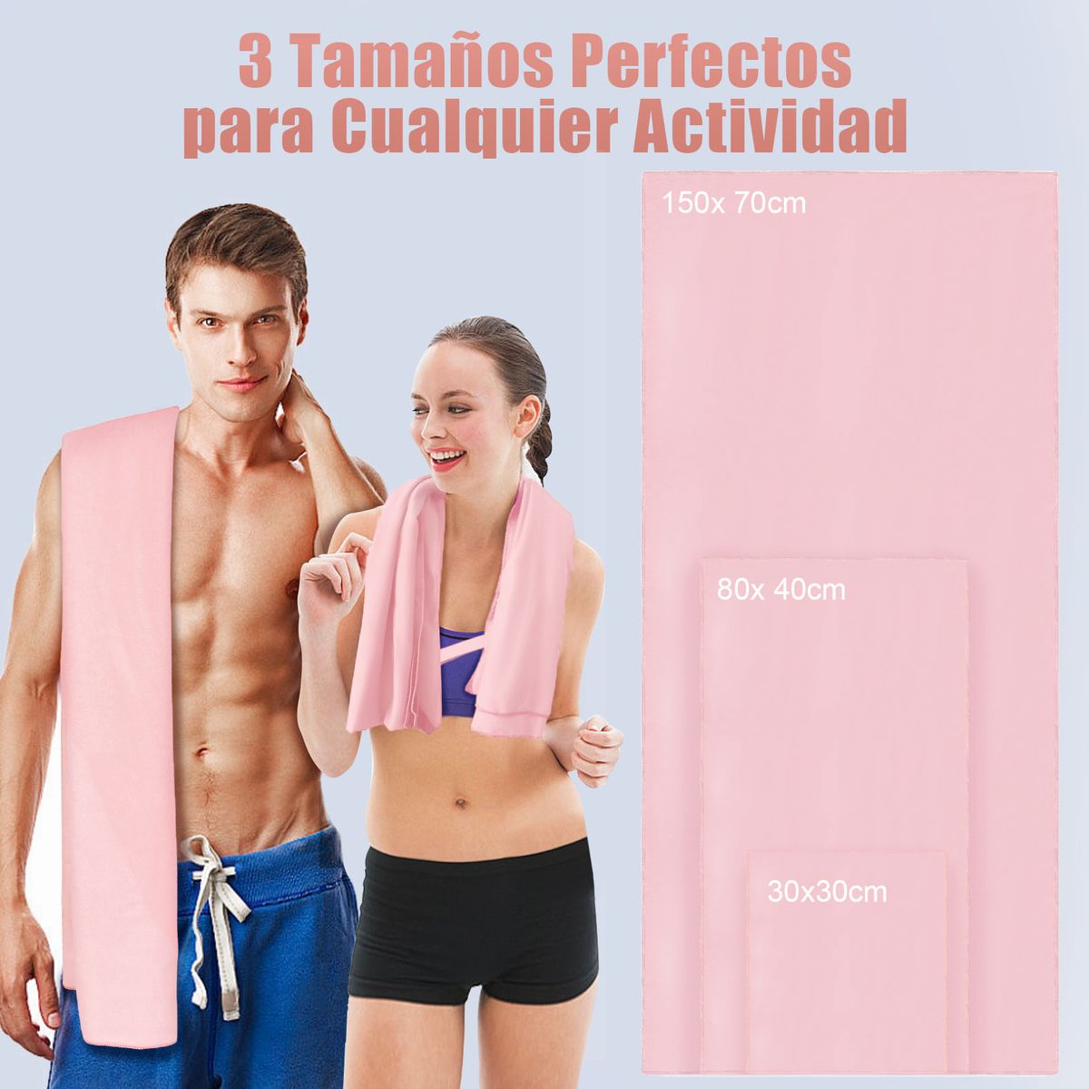 SANKARA - Toallas Deportivas de Microfibra 3 PCS Rosa claro-Toallas Microfibra Secado Rápido