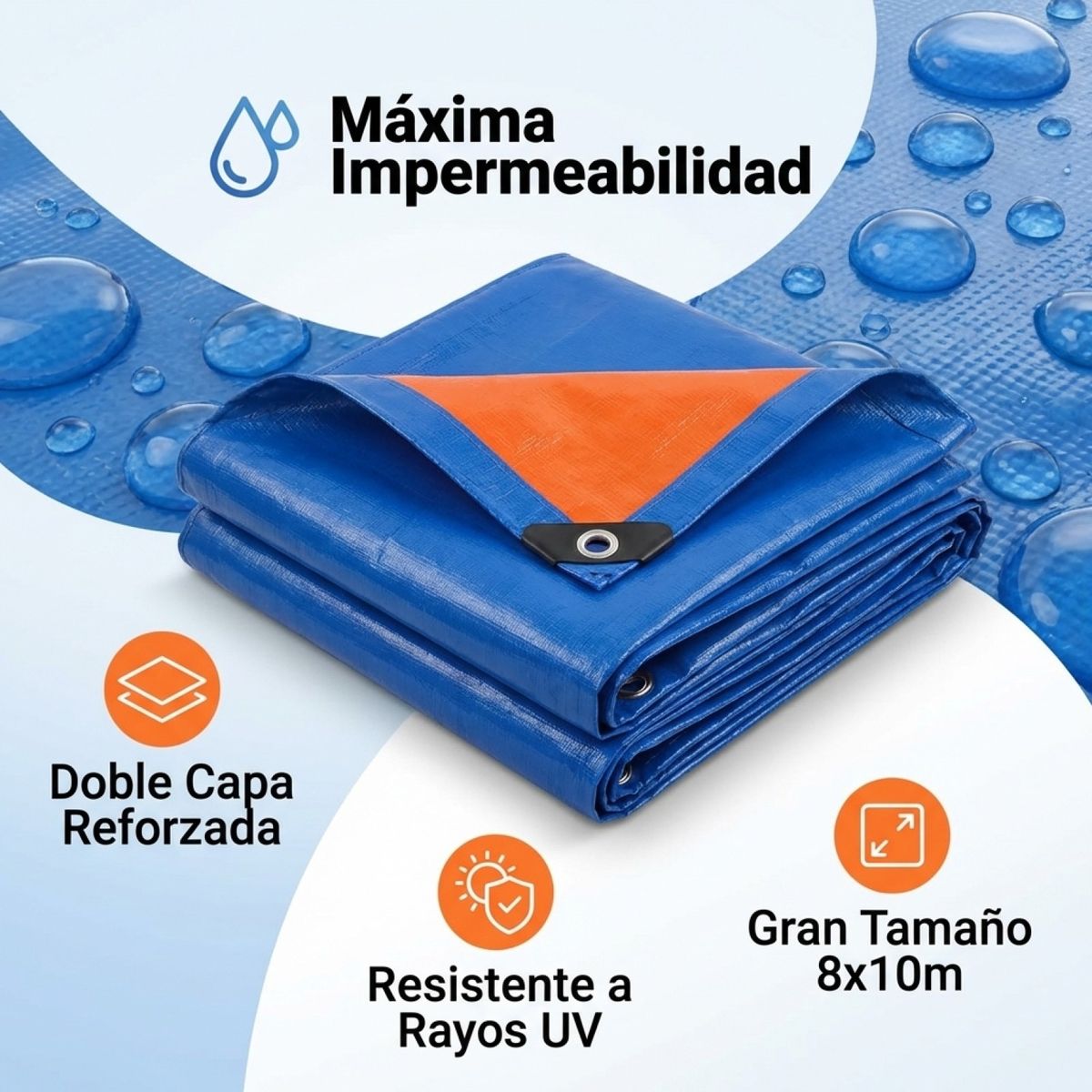 GENERICO - Lona Impermeable 8x10m Doble Cara AzulNaranja  Reforzada