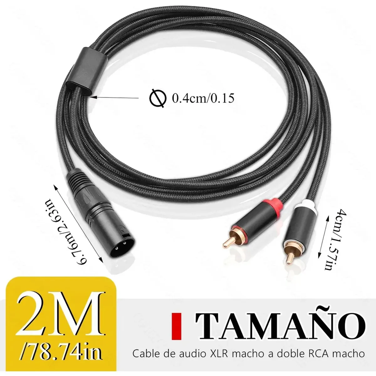 KUANGYE - Conector De Cable De Audio Xlr Macho A 2 Rca Macho Ofc 2mts